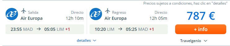 Búsqueda de un vuelo desde la web en español de Liligo.