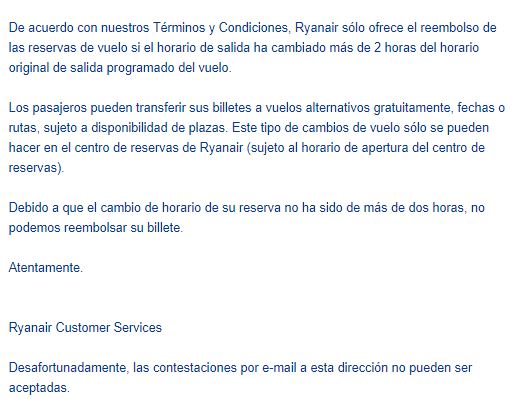 Negativa de Ryanair a pagar el reembolso de mi vuelo cancelado Copenhague-Madrid. 