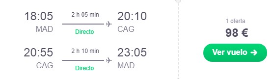 Precio vuelo Madrid-Cagliari en una fecha aleatoria fuera de puente. 